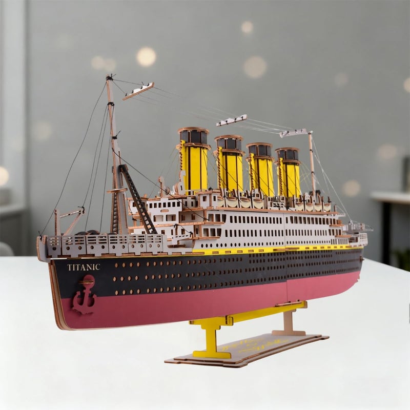 Bitopbi Large Size Titanic Model 3D Wooden Puzzles Cruise Ship English Version Collectible Building DIY Assembly Constructor Kit Collection Gift for Teens and Adults - Image 2